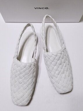 NIB Vince Cadot Woven Leather Slingback Flats in Off White Size US 7.5 8.5 $325
